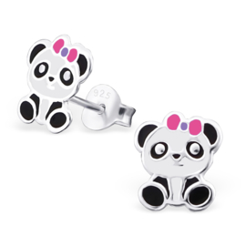 Kinderoorbellen zilver panda met strikje