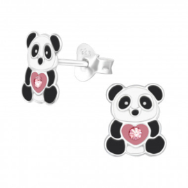 Zilveren oorbellen met panda hartje