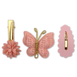 Set haarspeldjes roze bloem/vlinder