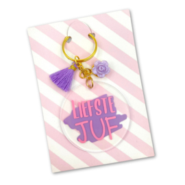 Sleutelhanger super juf roze/lila