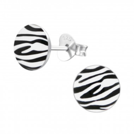 Oorbellen zilver Zebraprint rond