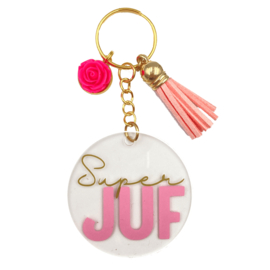 Sleutelhanger super juf roze/goud