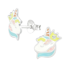 Meisjesoorbellen zilver met unicorn