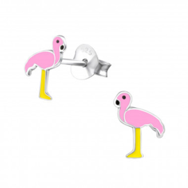 Kinderoorbellen zilver flamingo