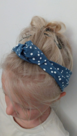 Knoophaarband jeansblauw stippen