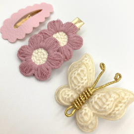 Set haarspeldjes ivoor bloem/vlinder