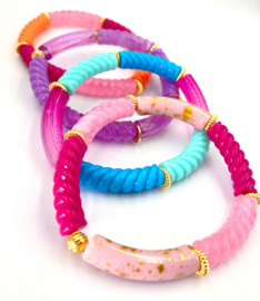 Twisted juf armband lila roze goud
