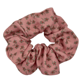 Scrunchie oudroze bloemetjes