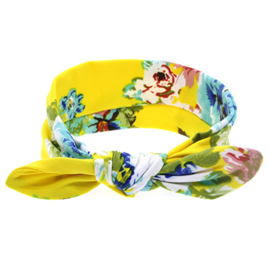 Knoop - wrap haarband geel bloemen