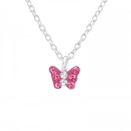 Kinderoorbellen vlinder met steentjes roze