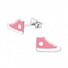 Kinderoorbellen zilver sneakers roze