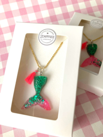 Kinderketting met zeemeermin staart groen roze