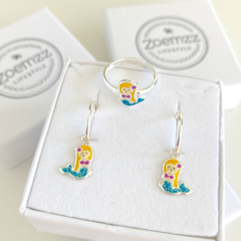 Kinder creolen zeemeermin zilver