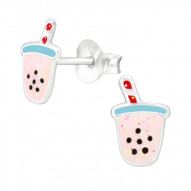 Oorbellen/oorstekers zilver Bubble tea