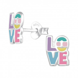Kinder oorbellen LOVE zilver