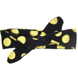 Knoop - wrap haarband zwart golden dots