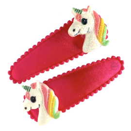 Set haarspeldjes donkerroze met unicorn