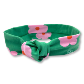Haarband groen met roze bloemen