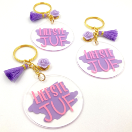 Sleutelhanger super juf roze/lila