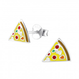 Kinderoorbellen zilver pizza