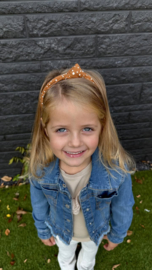 Knoophaarband caramel met stippen