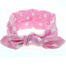 Knoop - wrap haarband roze met stippen