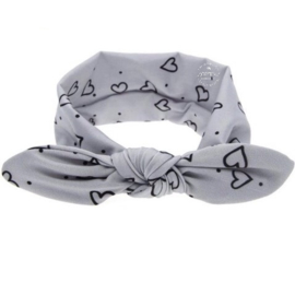 Knoop - wrap haarband grijs met hartjes