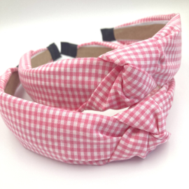 Brede haarband ruit roze