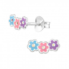 Meisjesoorbellen zilver bloemetjes