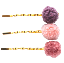 Haarschuifjes goudkleur met pompom roze bobby pin