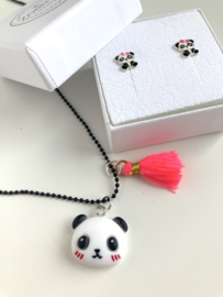 Kinderoorbellen zilver panda met strikje