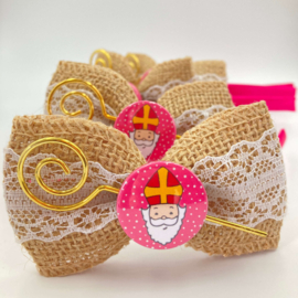 Haarband/diadeem met jute strik sinterklaas