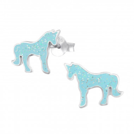 Kinderoorbellen unicorn glitters blauw