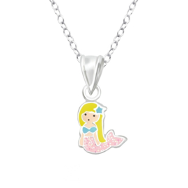 Kinderketting zilver zeemeermin roze