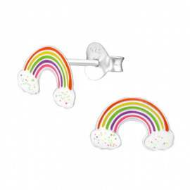 Meisjesoorbellen zilver met regenboog