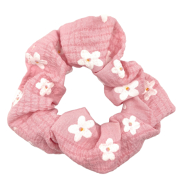 Scrunchie roze bloemetjes