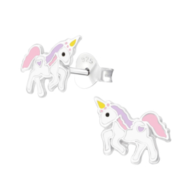 Meisjesoorbellen zilver met unicorn