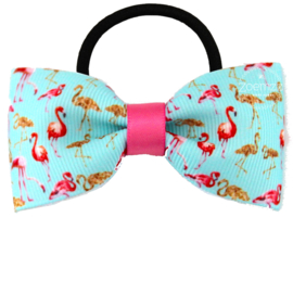 Haarelastiek met strik flamingo aqua