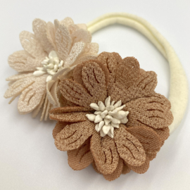 Babyhaarbandje met bloemen beige