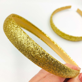 Goudkleurige haarband met glitters medium breed