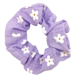 Scrunchie lila bloemetjes