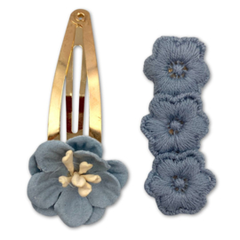 Haarspeldjes met bloem antiekblauw