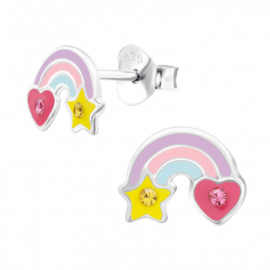 Oorbellen zilver regenboog hart/ster