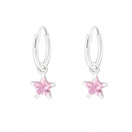 Oorbelringetjes met ster roze
