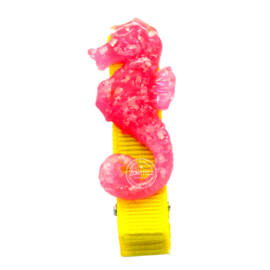 Haarspeld zeepaardje geel met roze