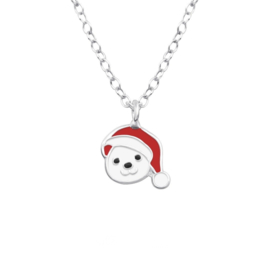 Kinderketting zilver beertje met kerstmuts