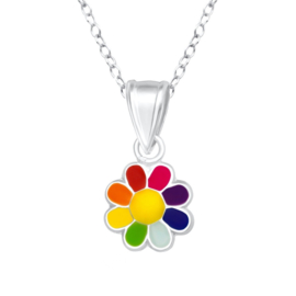 Zilveren Kinderketting met regenboogbloem