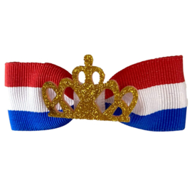 Haarstrik rood wit blauw met kroontje