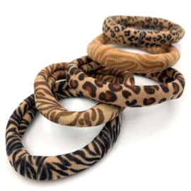Set haarelastiekjes bruin met print