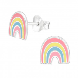Kinderoorbellen zilver - Regenboog pastel